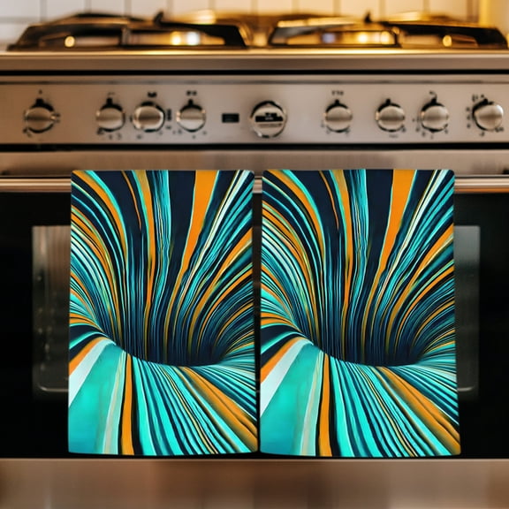Teal Orange Abstract Kitchen Towels Set of 1, Stripes Vibrant Modern Absorbent Dish Towels for Kitchen, Microfiber Hand Towel, Quick Drying Tea Towel for Cleaning Decorative Dishcloths