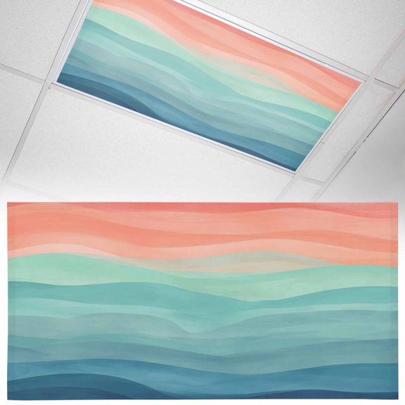 Teal Orange Abstract Waves Fluorescent Light Covers Sea Ocean Ripples Coastal Magnetic Light Filters Ceiling Lighting Panel Shade for Classroom Office Home 2 x 4 ft, 1 Pack