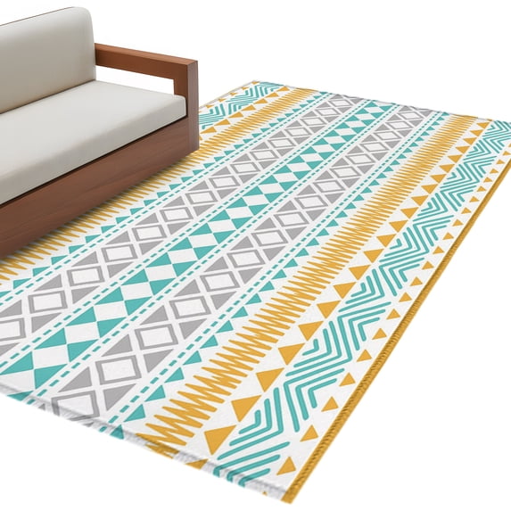 Teal Orange Boho Area Rug Washable 3x5 Entryway Rug Non-Slip Indoor Low Pile Ethnic Tribe Geometric Floor Carpet Small Rugs for Bedroom Office Living Room Kitchen Entrance Nursery