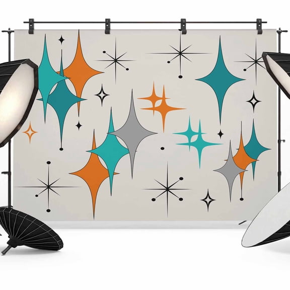 Teal Orange Boho Backdrop for Photography,Fabric Photo Background Backdrop,Middle Century Geometric Abstract Photo Booth Background for Portrait Photoshoot Video Wedding Decoration Banner 7x5ft