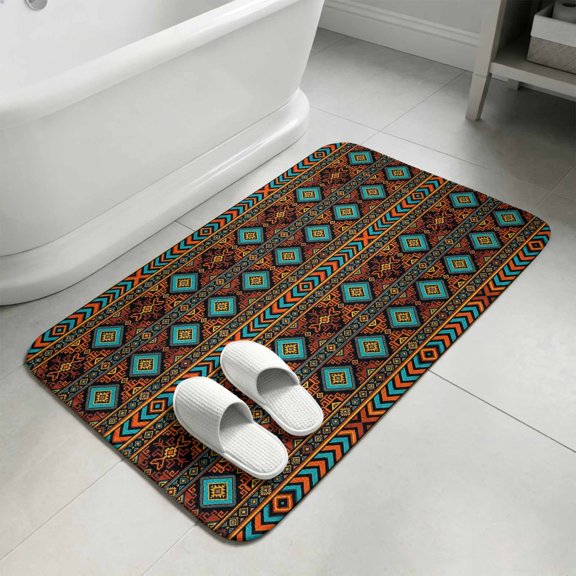 Teal Orange Boho Bathroom Rugs Non Slip Washable Bath Mat Absorbent Front Door Mat Modern Bohemia Chic Ethnic Geometric Indoor Doormat for Kitchen Entryway Shower Decor Accessories 15.7"x23.6"