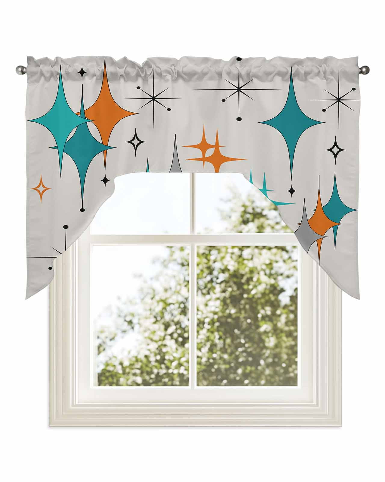 Teal Orange Boho Kitchen Curtains Swag Valance for Windows/Bathroom ...