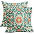 thumbnail image 1 of Teal Orange Boho Pillow Covers 16x16 Inch Bohemian Ethnic Carpet Style Vintage Flower Print Decorative Throw Pillows Outdoor Linen Square Cushion Case Farmhouse Decor for Sofa Bed Set of 2, 1 of 6