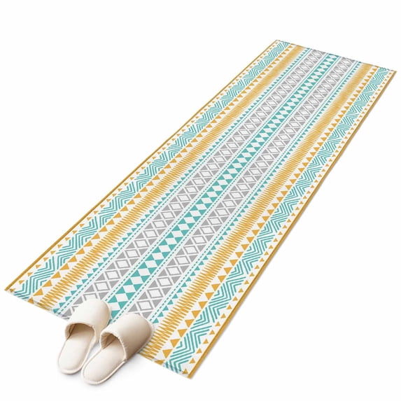 Teal Orange Boho Runner Rug 2x6 Washable Kitchen Rug Non-Slip Lightweight Thin Soft Low Pile Bathroom Runner Ethnic Tribe Geometric Carpet for Hallway Laundry Room Bedroom Entryway