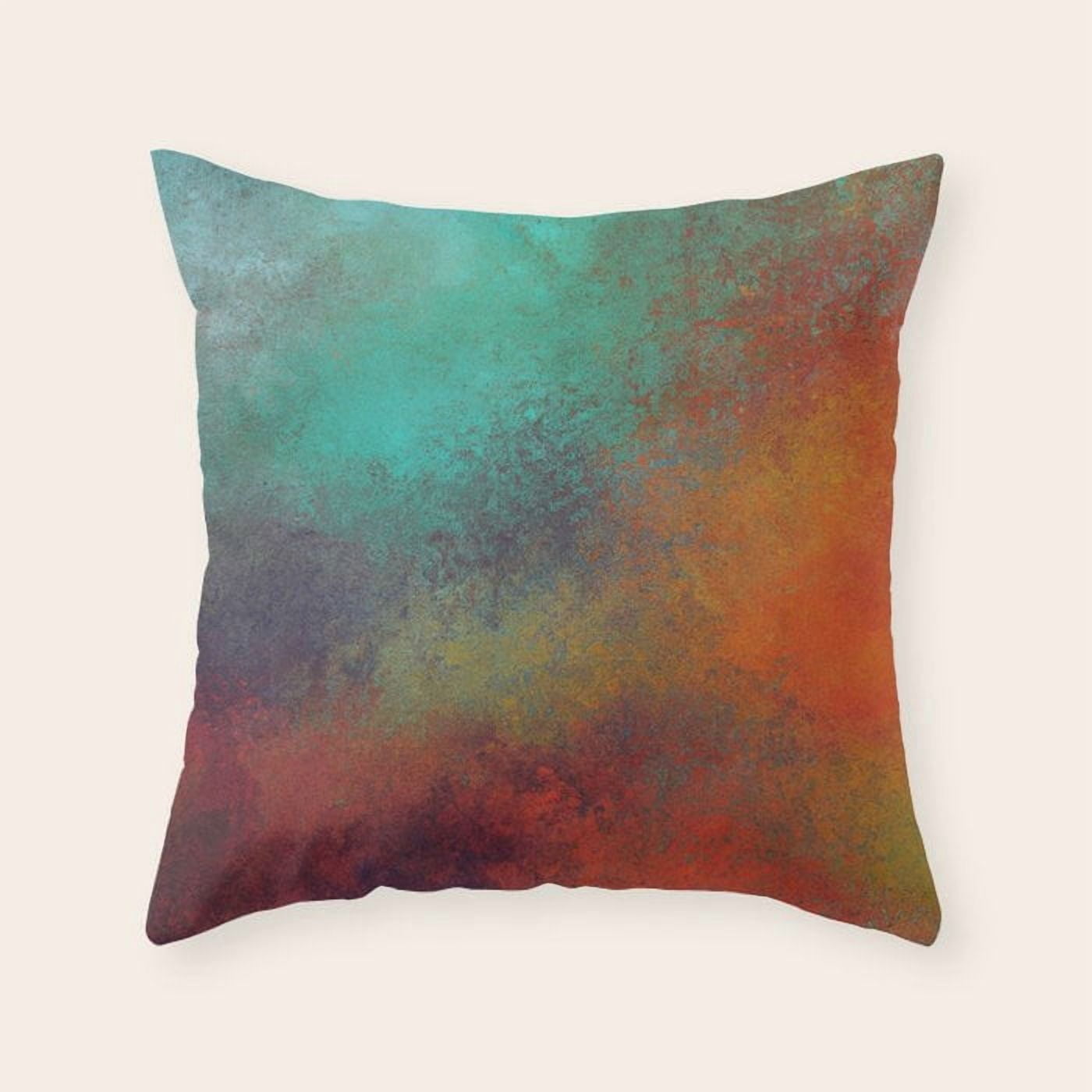 Whased Colors Teal Orange Distressed Color Wash Polyester Velvet Throw Pillow Cover ...