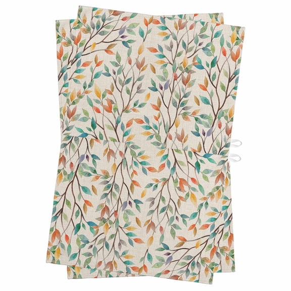 Teal Orange Eucalyptus Kitchen Towels Set of 2, Water Absorbent Dish Towel, Spring Botanical Leaves Decorative Hand Towels - Quick Drying Cloth for Cooking Baking, 18x28 Inch