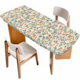 thumbnail image 1 of Teal Orange Eucalyptus Table Cloths for 8 Foot Rectangle Tables, Spring Botanical Leaves Patio Waterproof Elastic Fitted Tablecloths, Washable Rectangular Table Cover for Camping, 1 of 8