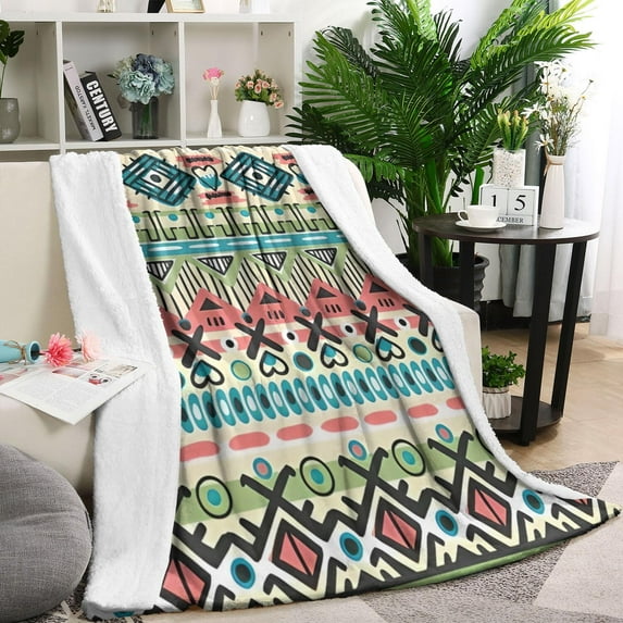 Teal and Orange Geometric Boho Pattern Blanket,Comfortable Soft Flannel Throw Blanket,All Season,Warm Lightweight Blankets for Sofa Bed Couch Living Room Chair,60"x80"