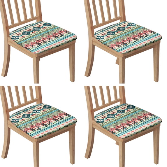 Teal and Orange Geometric Boho Pattern Seat Covers for Dining Room Chairs Set Of 4,Stretch Printed Washable Chair Seat Cover with Elastic Ties and Button,Removable Waterproof Couch Cushion Covers