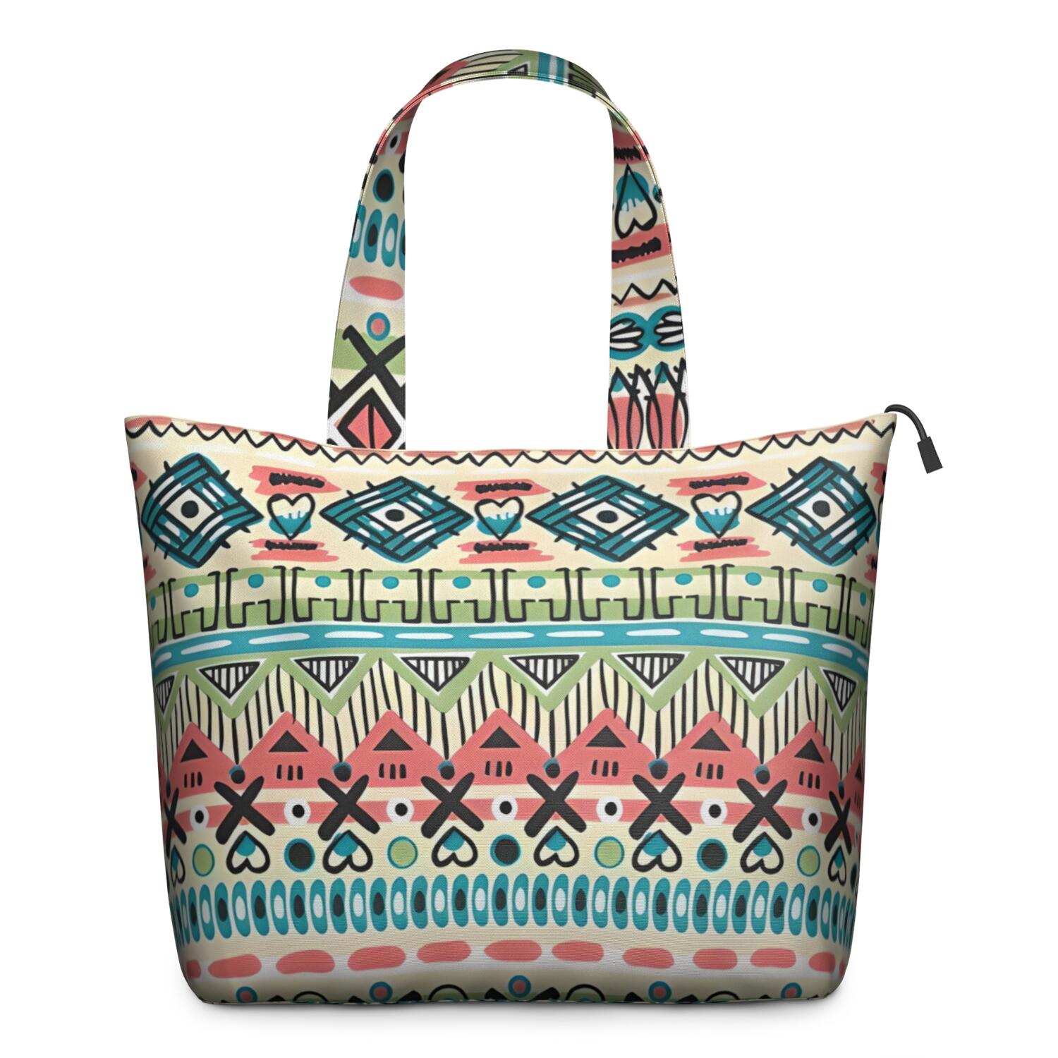 Teal and Orange Geometric Boho Pattern Travel Tote Bags for Women Carry On,Large Weekender Bags for Women Travel,Multi Functional Duffle Bag for Work,Shopping,Sports