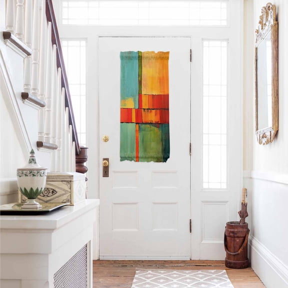 Teal Orange Geometric Door Curtains for Door Window, French Sidelight Front Back Door Curtains With Tieback, Contemporary Oil Painting Art Kitchen Rod Pocket Drapes Panel, 25"x40"