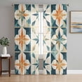 thumbnail image 1 of Teal Orange Geometric Sheer Curtains 96 Inch Length 2 Panels Set, Vintage Chic Abstract Checked Voile Window Treatment Semi Sheer Long Curtains Drapes for Bedroom/Living Room/Kitchen 52"x96"x2, 1 of 7