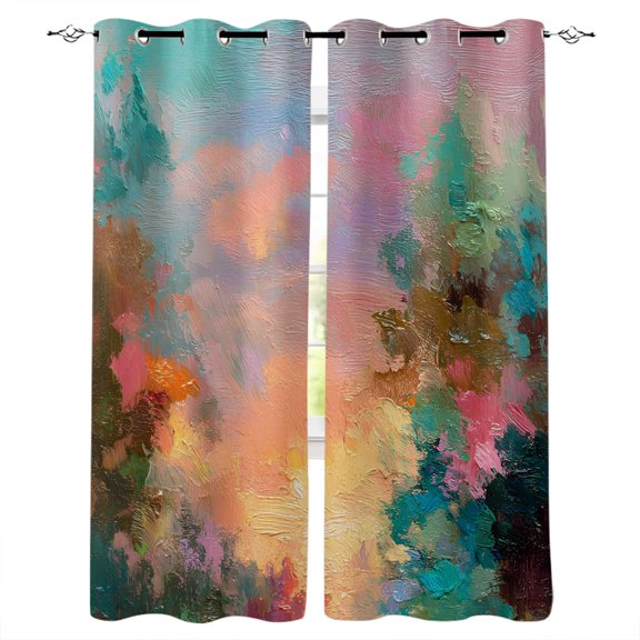 Teal Orange Graffiti Blackout Curtains for Bedroom Living Room Darkening Curtains 96 Inches Long Abstract Colorful Oil Painting Artwork Window Curtain 2 Panels Set Window Treatment Drapes 52"x96"