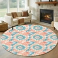 thumbnail image 1 of Teal Orange Large Round Rug 8 FT, Non Slip Living Room Area Carpet, Modern Tie Dyeing Contemporary Abstract Art Washable Soft Circle Rug Non-Shedding Floor Carpet for Bedroom Office Dining Room, 1 of 9