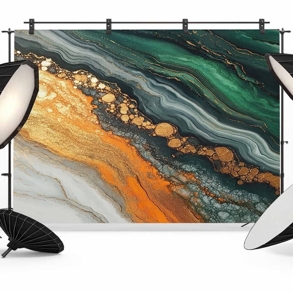 Teal Orange Marble Backdrop for Photography, Fabric Photo Background Backdrop, Modern Ink Painting Abstract Photo Booth Background for Portrait Photoshoot Video Wedding Studio Decoration Banner 7x5ft