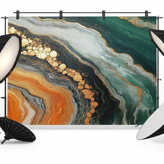 Teal Orange Marble Backdrop for Photoshoot,Photography Photo Studio Background Wall Backdrop,Modern Ink Painting Striped Abstract Back Drop Banner Panel for Portraits Wedding Live Streaming 12x8Ft
