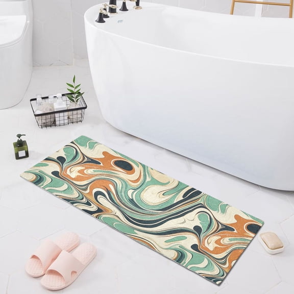 Teal Orange Marble Bath Mat 39x20 Non-Slip Bathroom Rugs Absorbent Soft Plush Quick Dry for Tub Shower Kitchen Home Decor