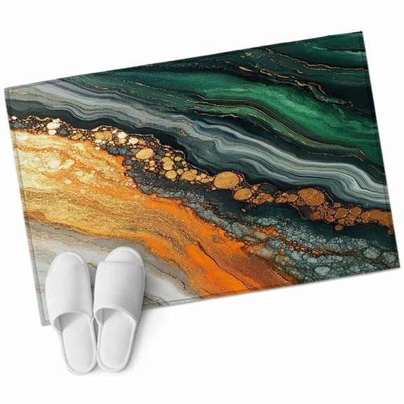Teal Orange Marble Large Area Rugs for Bedroom Living Room, Soft Non Slip Carpet Bedside Rug, Modern Ink Painting Abstract Rectangular Floor Cover Kitchen Accent Rug 2'x3' for Dining Room/Office