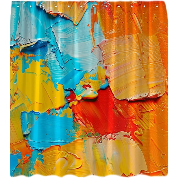 Teal Orange Modern Shower Curtain Burnt Orange Mustard Yellow Colorful Mixed Oil Painting Abstract Grunge Brushstrokes Bright Color Hippie Chic Cool Art Fabric Bathroom Decor Curtain With Hook