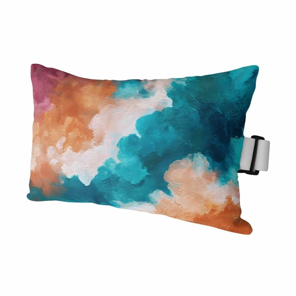 Teal Orange Ombre Outdoor Pillows for Chaise Lounge Chair Waterproof Lumbar Pillows with Insert&Adjustable Elastic Strap Beach Headrest Pillow Abstract Art Clouds Color Gradient Pool Pillow 11"x16"