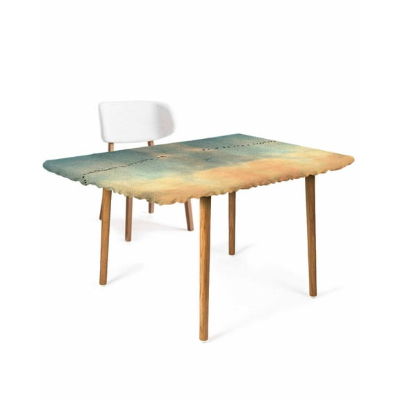 Teal Orange Ombre Sky Rectangle Tablecloth, Waterproof Elastic Fitted Table Covers for 4 Foot Tables, 24x50inch Decorative Tablecloths for Picnic, Camping, Outdoor, Retro Bird Silhouettes Nature