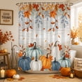 thumbnail image 1 of Teal Orange Pumpkins Fall Shower Curtains for Bathroom, Thanksgiving Leaves Brown Wooden Waterproof Fabric Shower Curtain, Decorative Bathroom Curtain for Bathtub, 36"x72", No Hooks Included, 1 of 9