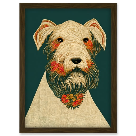 Teal Orange Scottie Dog Flowers William Morris Style Dog Artwork Framed Wall Art Print A4