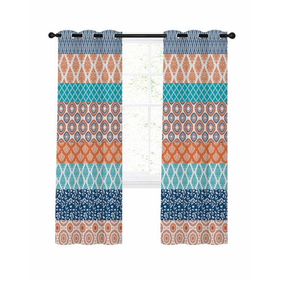 Teal Orange Striped Blackout Curtains 84 Inches Long for Bedroom, Boho Modern Geometric Abstract Art Thermal Insulated Room Darkening Black Out Window Curtain Panels Grommet Drapes for Living Room
