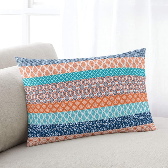 Teal Orange Striped Standard Size Pillow Cover,Pillowcase Protectors with Zipper,Breathable Decorative Throw Pillow Case Cover,Boho Modern Geometric Abstract Art Pillow Shams for Couch Sofa 20x26Inch