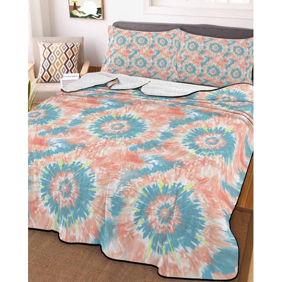 Teal Orange Twin XL Size Down Alternative Comforter,Lightweight Comforter Quilt Bedding Set with Pillow Shams Modern Tie Dyeing Contemporary Abstract Art Bed Comforter Duvet Insert 68"x98"