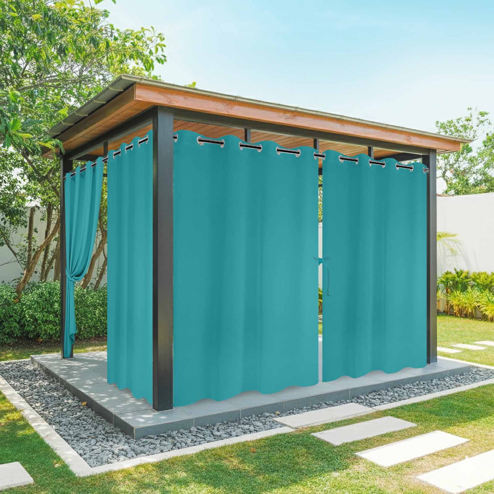 Teal Outdoor Curtains for Patio, Solid Color Waterproof Outside Curtains Privacy Blackout Curtain for Porch Pergola Cabana, 2 Panel 54W x 108L Inch