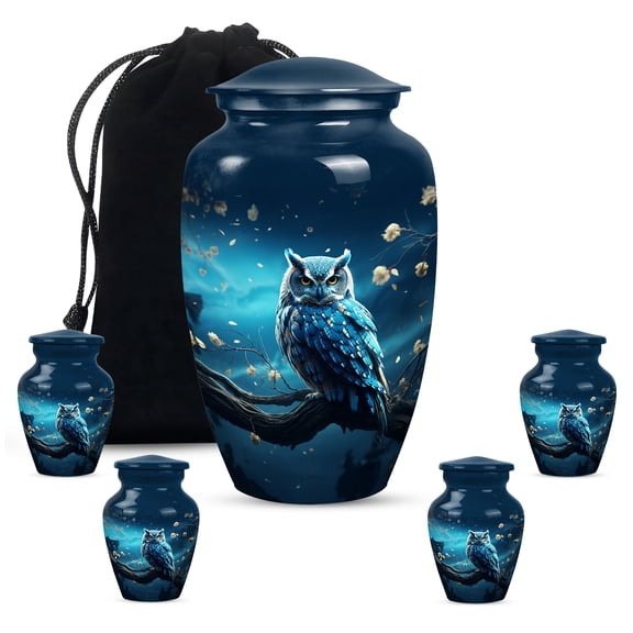 Teal Owl Keepsake Funeral Urns For Human Ashes Adult Male - Memorial Urn For Human Ashes Mother - Burial Large Gift For Decorative - Combo 10Inch 200Lbs And 3Inch 2Tbsp Capacity
