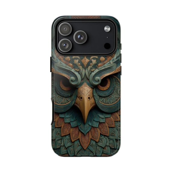 Teal Owl Totem Tribal Spirit Design iPhone Case 17 to 11 Pro Max