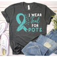 thumbnail image 1 of Teal POTS Awareness Ribbon and Feather Graphic T-Shirt, Unisex Classic Fit, Cotton-Rich, 180 GSM, Front Print, 1 of 4