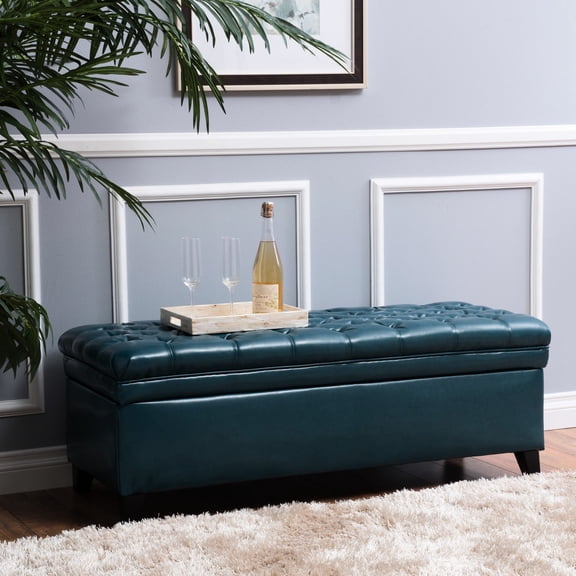 Teal PU Ottoman with Storage - Suits Bedroom, Provides Extra Space