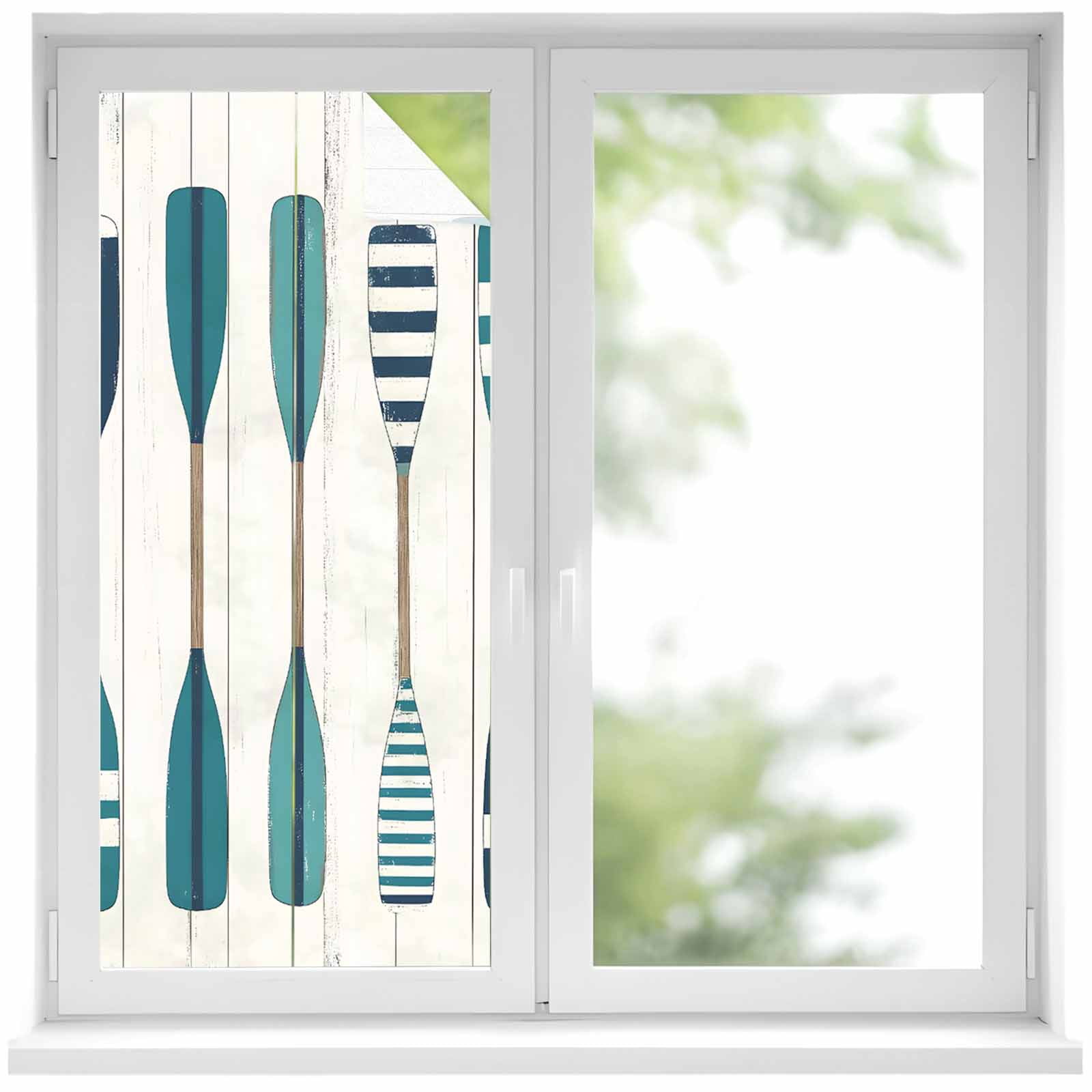 Window Pattle Teal Paddle Window Privacy Film Vintage Wood Grain Cartoon Decorative ...