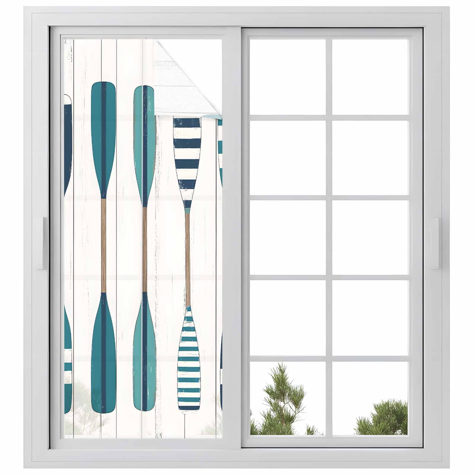 Window Pattle Teal Paddle Window Privacy Film Vintage Wood Grain Cartoon Decorative ...