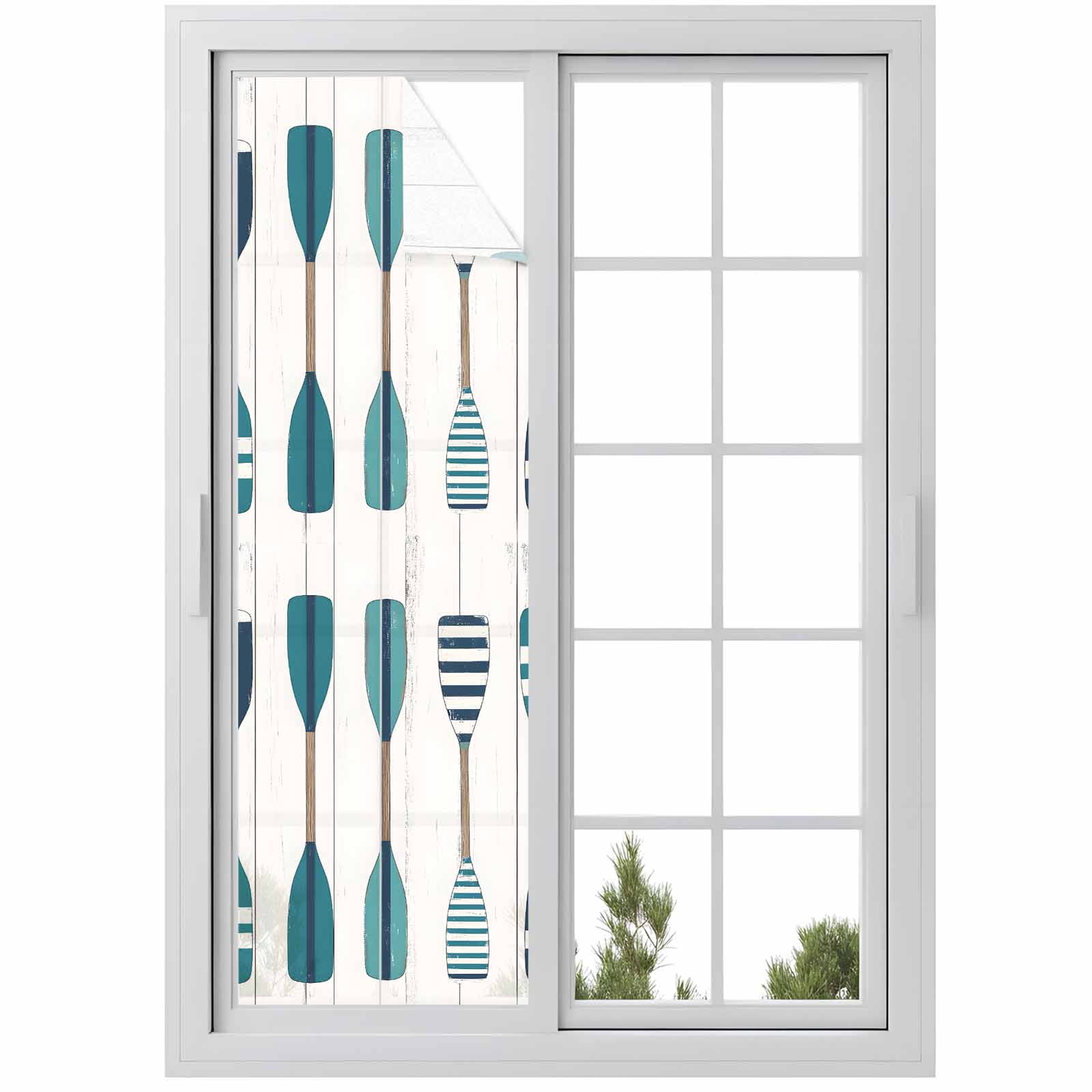 Window Pattle Teal Paddle Window Privacy Film Vintage Wood Grain Cartoon Decorative ...