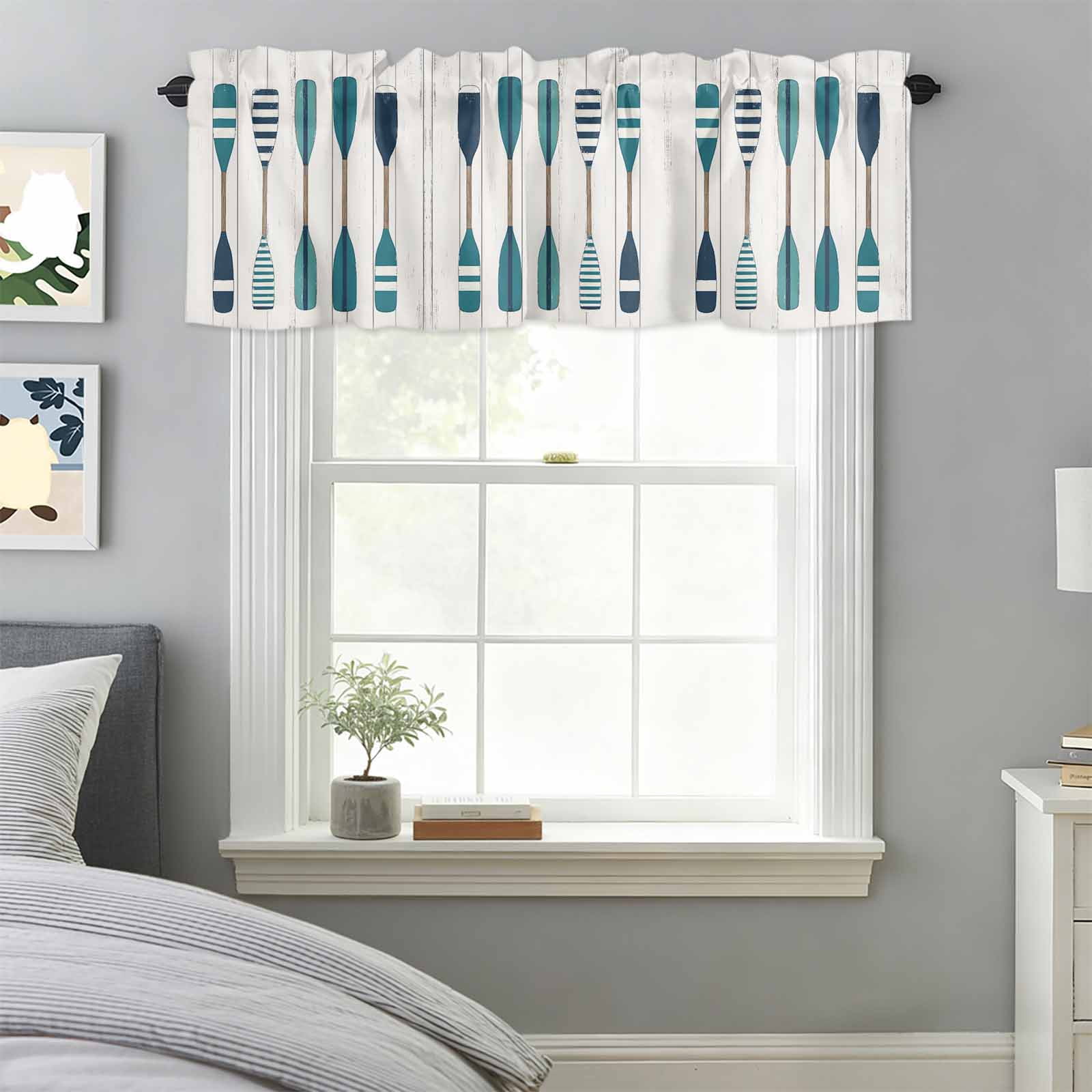 Teal Paddle Window Valance for Kitchen, Vintage Wood Grain Rod Pocket ...