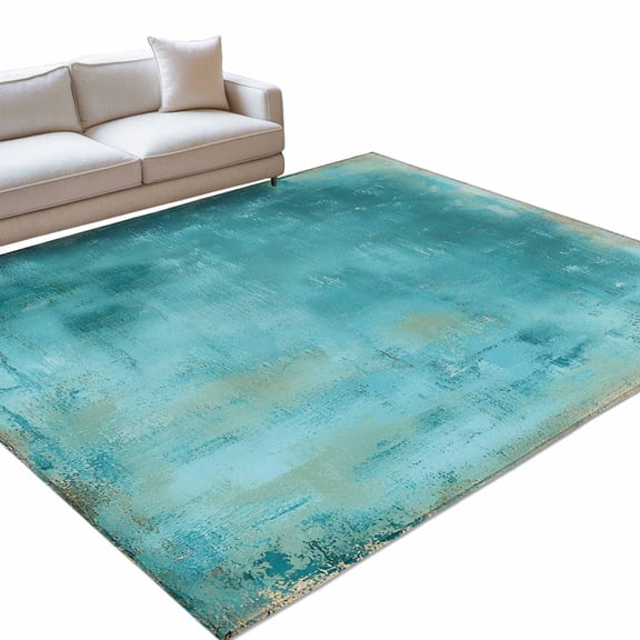Teal Paint 6x9ft Non Slip Area Rug Abstract Retro Blue Green Paint Washable&nbsp;Soft Area Rugs for Living Room, Indoor&nbsp;Circle Carpet for Bedroom Dining Room Kitchen