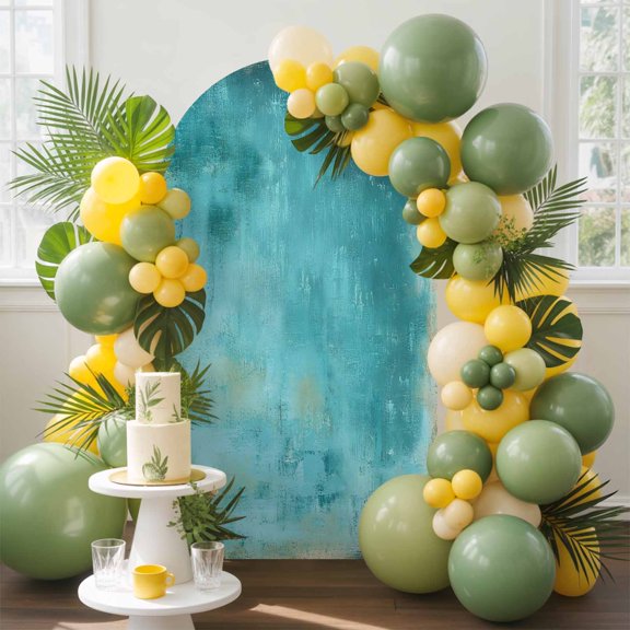 Teal Paint Arch Backdrop Cover, 4FT, Abstract Retro Blue Green Paint Spandex Arch Covers Double-Sided Backdrop for Wedding Birthday Party Photo Background Decoration