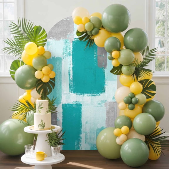 Teal Paint Arch Backdrop Cover, 5FT, Abstract Mottled Classic Art Spandex Arch Covers Double-Sided Backdrop for Wedding Birthday Party Photo Background Decoration