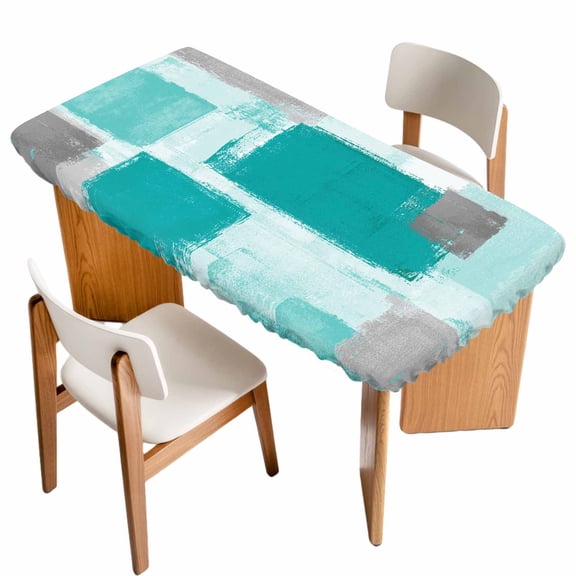 Teal Paint Fitted Rectangle Tablecloth 24" x 50" Abstract Mottled Classic Art Elastic Table Cloth Fits for 4 Foot Folding Tables Waterproof Table Cover for Picnic Camping Outdoor