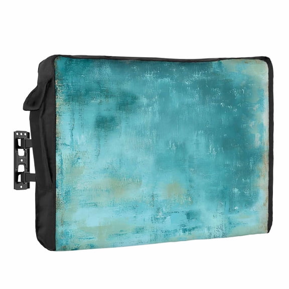 Teal Paint Outdoor TV Cover Abstract Retro Blue Green Paint Waterproof Weatherproof TV Screen Protector with Remote Control Pocket for 40 to 43 Inch Television Outside