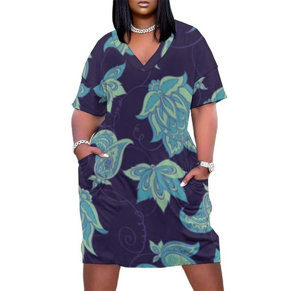 Teal Paisley Floral Dark Design Summer Dresses for Women Beach Boho