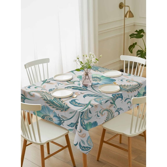 Teal Paisley Floral Tablecloth Rectangle Table Cloth 60x102, Waterproof Tablecloth Outdoor Table Cloth, Boho Ethnic Tribe Traditional Washable Table Cover for Kitchen Dinning Party