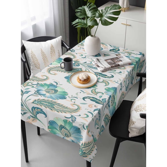 Teal Paisley Floral Tablecloth Rectangle Table Cloth 60x120, Waterproof Tablecloth Outdoor Table Cloth, Boho Ethnic Tribe Traditional Washable Table Cover for Kitchen Dinning Party