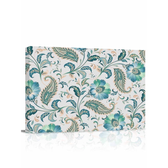 Teal Paisley Floral Wall Art for Living Room,Canvas Picture Wall Decor for Bathroom Bedroom,Boho Ethnic Tribe Traditional Painting Artwork for Office Kitchen Hallway Dining Room Home Decor 12"x16"