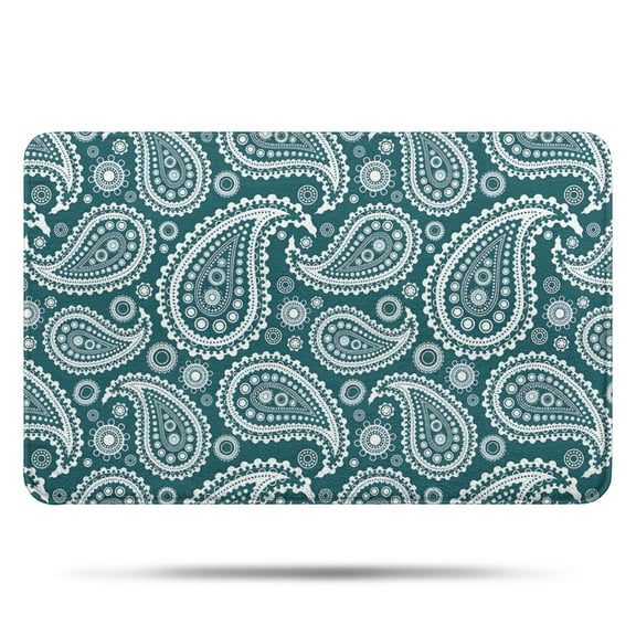Teal Paisley Pattern Bathroom Rugs Mat,Non Slip Microfiber Bathroom Rug,Rubber Backing,Soft Bathroom Mats for Bathroom Floor,Tub and Shower,17x27in(43x68cm)