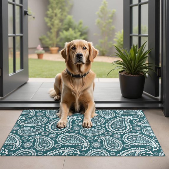 Teal Paisley Pattern Door Rugs,Washable Non Slip Door Mats Indoor,Decorative Door Mats,Entry Mat Indoor for Entrance,Bedroom,Kitchen,Bathroom,20"x32"